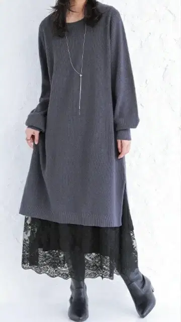 니트 원피스 레이스 페티코트 세트