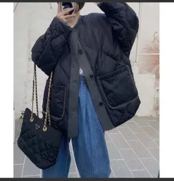 블랙 퀼팅 자켓 오버 사이즈