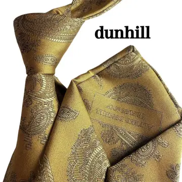 던힐 골드 금 베이지 페이즐리 무늬 마가타마 패턴 넥타이