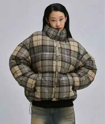 fekete 체크 무늬 다운 자켓