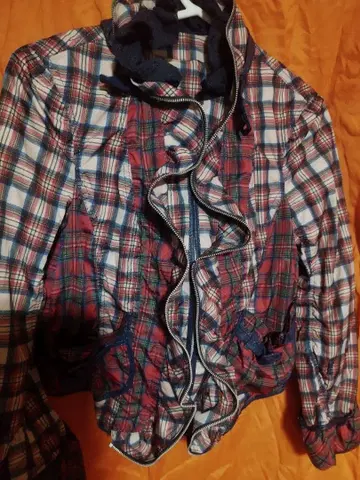 이타리야 체크 무늬 프릴 자켓 중고 새상품급