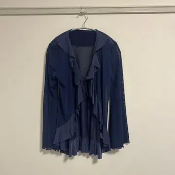 HARE 네이비 프릴 시어 긴팔 가디건