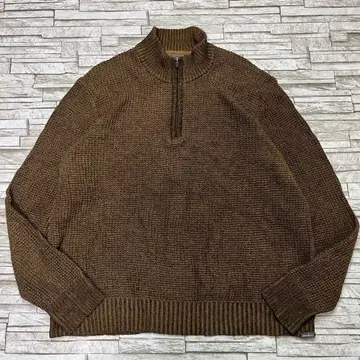 에디 바우어 코튼 니트 브라운 하프 지퍼 아웃도어