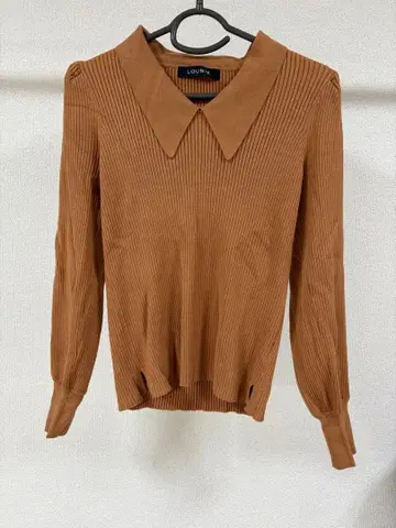 브라운 리브 편직 긴팔 스웨터