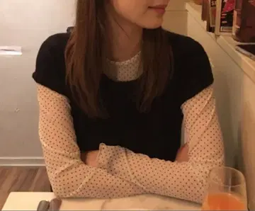 puni 숏 슬리브 니트 & 도트 메쉬 T