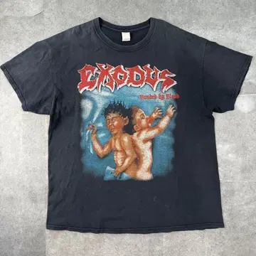 00s EXODUS 밴딩 티셔츠 양면 프린트 페이드 블랙 XL