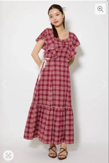 [ rienda ] 프릴 허리 오픈 원피스