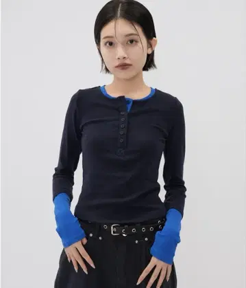 [ Enewd nina ] 하프 버튼 바이컬러 상의