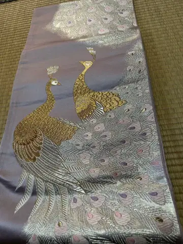 육통 무늬 후쿠로 오비 퍼플에 히요쿠의 공작 금실 봉황 자수