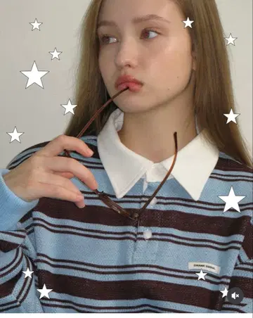 CRANK 스트라이프 폴로 니트 블루