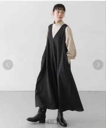 카구레 울 서지 A라인 원피스 오버롤 스커트 롱 블랙