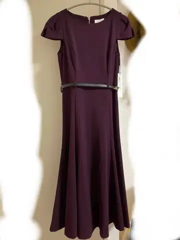 새상품 캘빈클라인 프렌치 슬리브 퍼플 원피스 벨트 포함