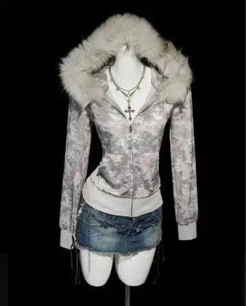 y2k 헤이세이 갸루 그런지 00s 카모플라주 퍼 후드티