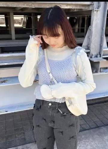 merry Jenny twinkle 니트 리본 뷔스티에 실버