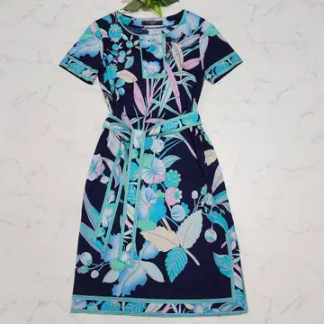 새상품급 레오나르 반팔 원피스 트리밍 꽃무늬 허리 벨트 M