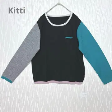 (키티) 미사용 택 포함 컬러 블록 니트 풀오버 아크릴 혼방 L