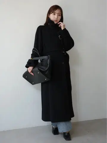 하자품 울 롱 트렌치코트 블랙 anuans