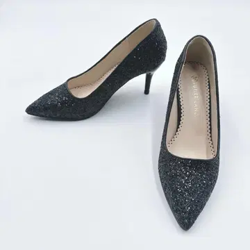 글리터 펌프스 스틸레토 하이힐 라메 블랙 37 사이즈