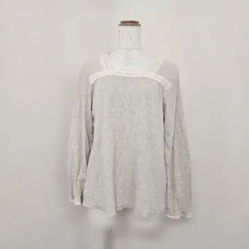사만사 모스모스 리브 티셔츠 레이스 긴팔 베이지 계열 귀여운 면 100%