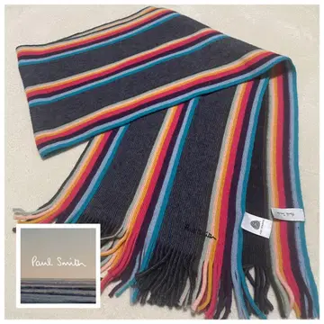 새상품급 폴스미스 멀티 스트라이프 머플러 퓨어 울 로고 자수