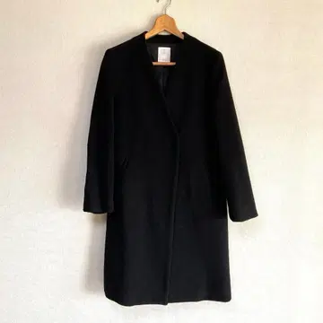 [축열+정전기 방지] 프렌치 울 혼방 노카라 V넥 코트 블랙