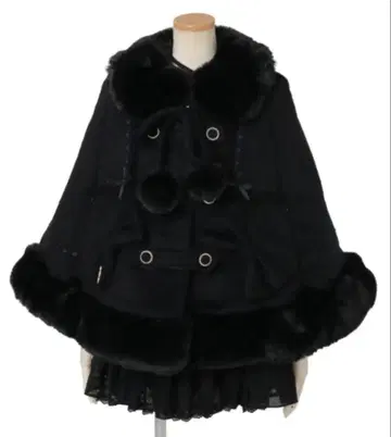 LIZLISA 샤기 트윈 리본 판초 블랙