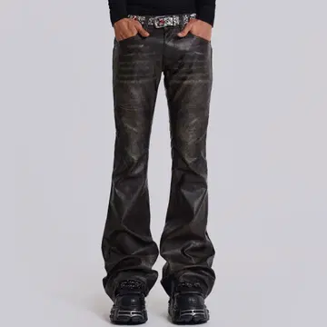 Washed Black PU Drift Flared Jeans