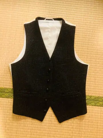 레어 Harris Tweed 체크 무늬 베스트 해리스 트위드 블랙 택