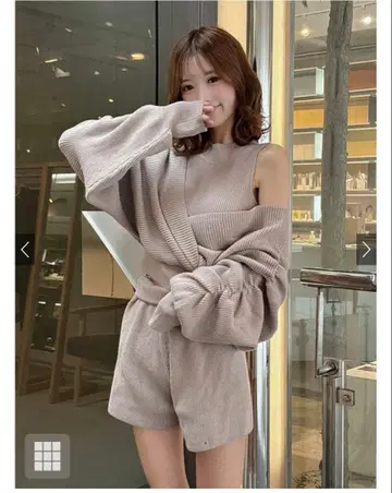 GRL 개더 카슈쿨 상의 숏팬츠 니트 셋업