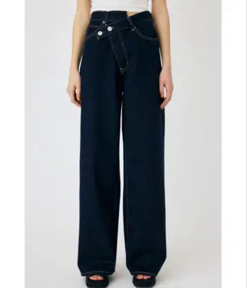MOUSSY 크로스 허리 와이드 스트레이트 데님 블루