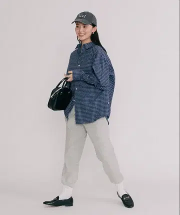 미사용 로손 x FREAK'S STORE 체크 플란넬 셔츠 콜라보 네이비