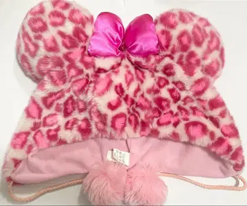 미키 귀도리 핑크 레오파드 무늬 모자