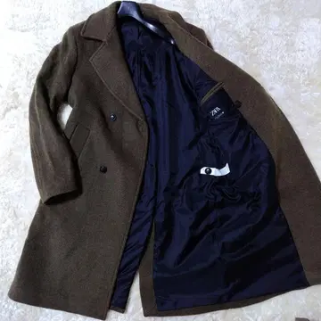 새상품급 자라 체스터 코트 XL 사이즈 더블 브레스트 카키 양모 울