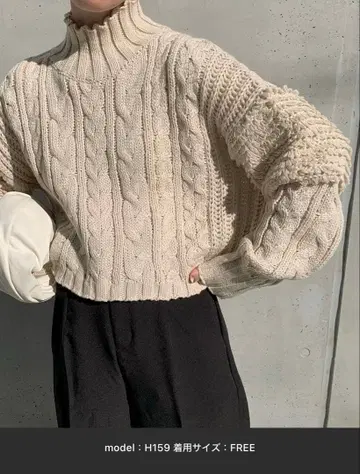 select MOCA 하이넥 루프 숄더 숏 니트