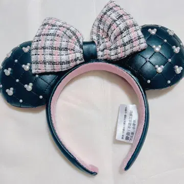 해외 디즈니 머리띠 트위드 펄 리본