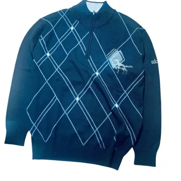 아다바트 adabat 니트 스웨터 체크 하프 지퍼 블랙 XL