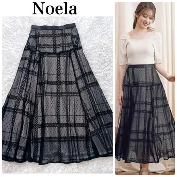 새상품급 noela 노엘라 패턴 플로키 레이스 스커트 체크 블랙 S