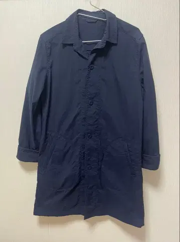 ships 네이비 버튼식 롱 코트