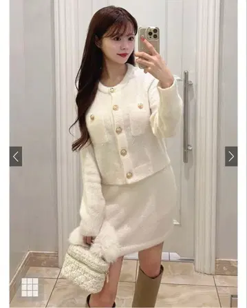 GRL 라메 페더 니트 가디건 미니 스커트 셋업 kz617