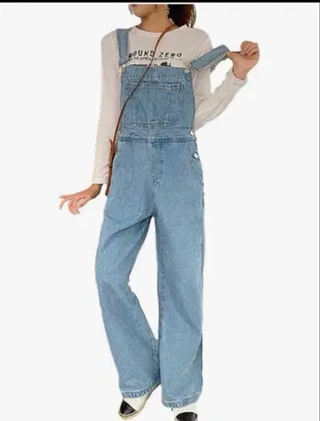 데님 오버롤 와이드 레그