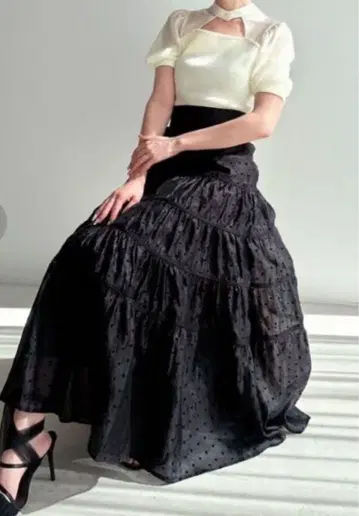 RESEXXY 도트 티어드 플레어 스커트