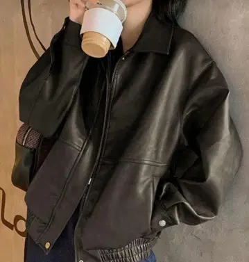 오버 사이즈 가죽 자켓 블랙 브라운