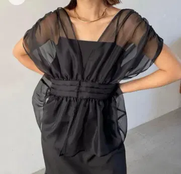 시스루 벌룬 슬리브 상의 오간자 블라우스