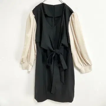 A398 원피스 소매 넉넉한 앞면 장식 끈 S