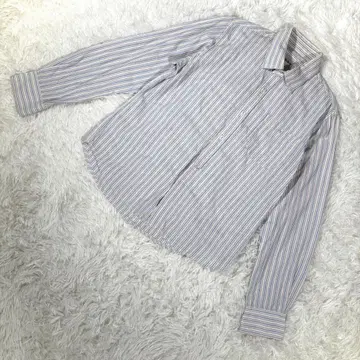 세포 [ M ] 스트라이프 셔츠 긴팔 면 100% 일본제 블루 x 브라운