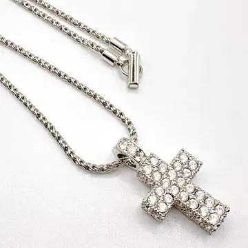 새상품급 스와로브스키 크로스 목걸이 실버 큐빅 십자가