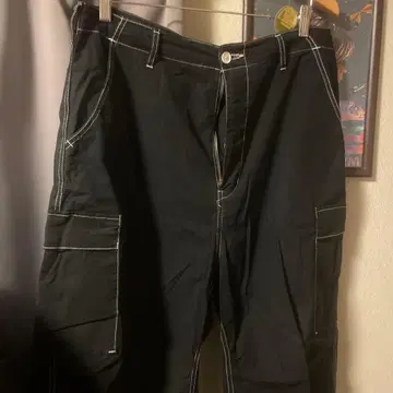 블랙 카고 팬츠 화이트 스티치