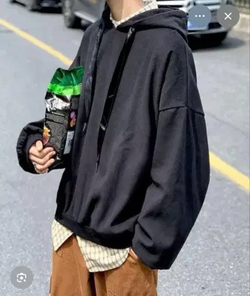 neos 빅 실루엣 풀오버 후드티 블랙