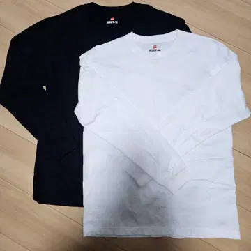 Hanes BEEFY-T 롱티 M 사이즈 2장 세트 블랙 화이트