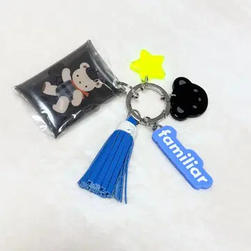 [ 파밀리아 ] 커스터마이즈 참 가죽 파우치 카라비너 블루 블랙